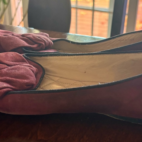 Prada Women's Burgundy Suede Bow Flats - Picture 2 of 4